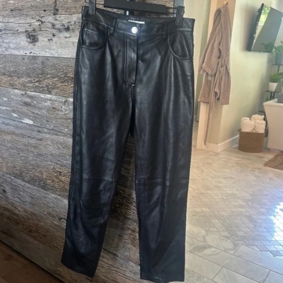 REBECCA TAYLOR 100% Real Lambskin Leather Crop Pants in Black - Picture 6 of 10
